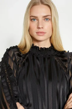 Outlet Oasis Rachel Stevens Satin Lace Trim Blouse Black