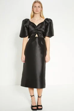 Clearance Oasis Rachel Stevens Satin Twill Twist Front Midi Dress Black