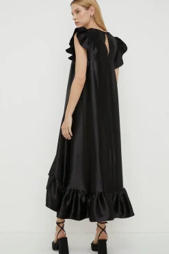 Sale Oasis Rachel Stevens Satin Twill Ruffle Hem Midi Dress Black