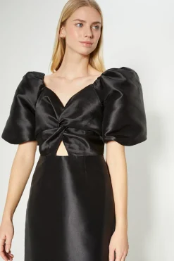 Clearance Oasis Rachel Stevens Satin Twill Twist Front Midi Dress Black