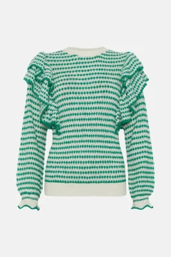 Best Oasis Rachel Stevens Stripe Ruffle Detail Jumper Green