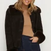 Hot Oasis Rachel Stevens Suede And Faux Fur Cropped Jacket Chocolate