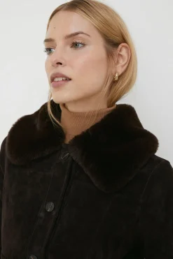 Hot Oasis Rachel Stevens Suede And Faux Fur Cropped Jacket Chocolate