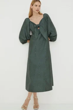 Fashion Oasis Rachel Stevens Taffeta Tie Front Midi Dress Green