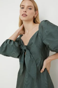 Fashion Oasis Rachel Stevens Taffeta Tie Front Midi Dress Green