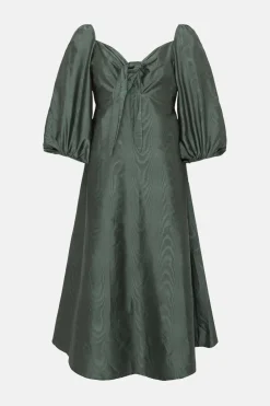 Fashion Oasis Rachel Stevens Taffeta Tie Front Midi Dress Green