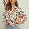 Sale Oasis Rachel Stevens Tie Cuff Puff Sleeve Top Ivory