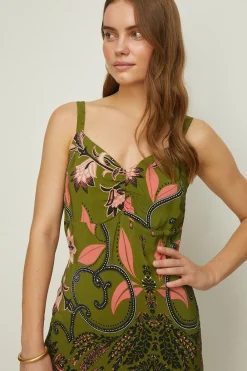 Online Oasis Rachel Stevens Tribal Border Slip Dress Khaki