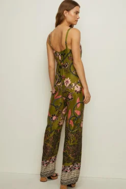 Best Oasis Rachel Stevens Tribal Border Tie Front Jumpsuit Khaki
