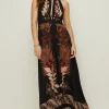 Sale Oasis Rachel Stevens Tropical Placement Cut Out Halter Midi Dress Black