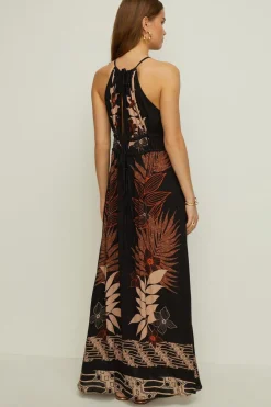 Sale Oasis Rachel Stevens Tropical Placement Cut Out Halter Midi Dress Black