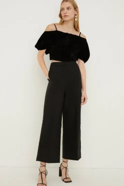 Hot Oasis Rachel Stevens Velvet Ruched Bardot Top Black