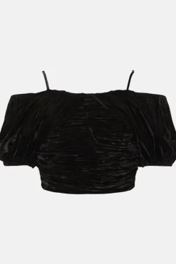 Hot Oasis Rachel Stevens Velvet Ruched Bardot Top Black