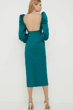 Sale Oasis Rachel Stevens Volume Sleeve Split Midi Dress Emerald