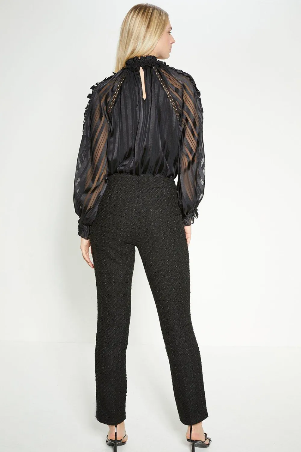 Discount Oasis Rachel Stevens Wide Leg Button Detail Tweed Trouser Black