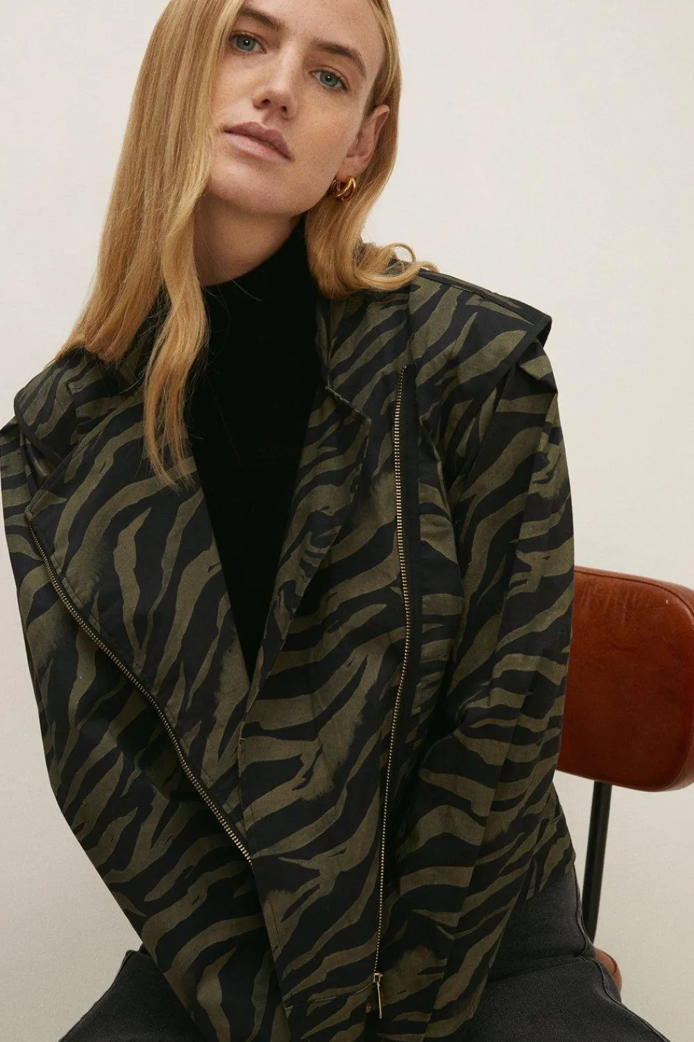Hot Oasis Rachel Stevens Zip Through Print Coat Zebra