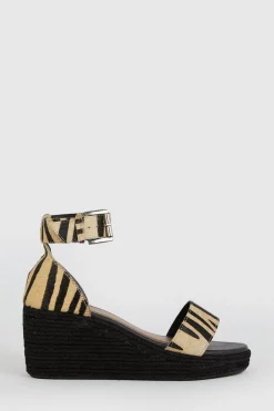 Hot Oasis Real Leather Animal Espadrille Wedge Sandal Zebra