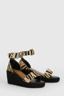 Hot Oasis Real Leather Animal Espadrille Wedge Sandal Zebra