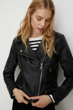 Best Oasis Real Leather Biker Jacket Black