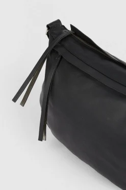 Sale Oasis Real Leather Multi Zip Cross Body Shoulder Bag Black