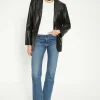 Outlet Oasis Real Leather Single Breasted Boyfriend Blazer Black