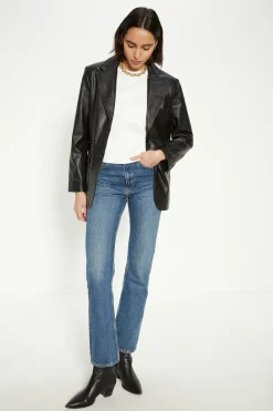 Outlet Oasis Real Leather Single Breasted Boyfriend Blazer Black