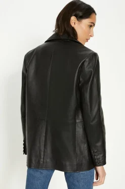 Outlet Oasis Real Leather Single Breasted Boyfriend Blazer Black
