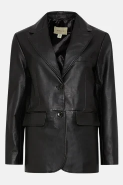 Outlet Oasis Real Leather Single Breasted Boyfriend Blazer Black