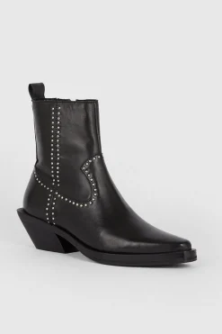 Sale Oasis Real Leather Studded Western Boot Black