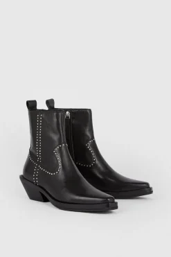 Sale Oasis Real Leather Studded Western Boot Black