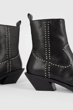 Sale Oasis Real Leather Studded Western Boot Black