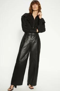 New Oasis Real Leather Wide Leg Trouser Black