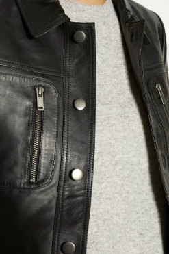 New Oasis Real Leather Zip Detail Crop Jacket Black