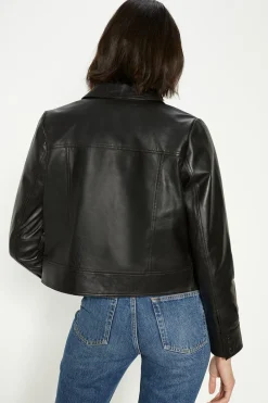 New Oasis Real Leather Zip Detail Crop Jacket Black