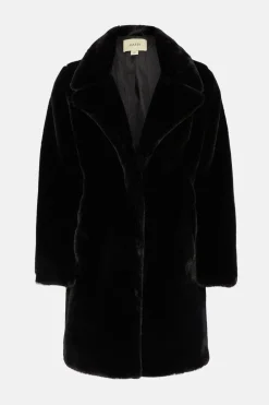 Outlet Oasis Recycled Faux Fur Collared Long Coat Black