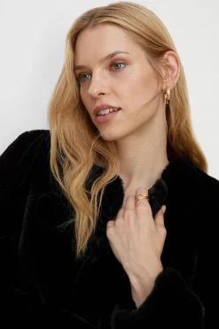 Sale Oasis Recycled Faux Fur Collarless Coat Black