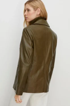 Fashion Oasis Relaxed Leather Blazer Olive