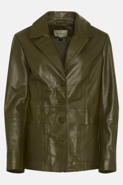 Fashion Oasis Relaxed Leather Blazer Olive