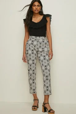 Sale Oasis Retro Floral Straight Leg Trouser Black