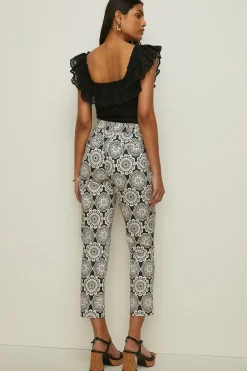 Sale Oasis Retro Floral Straight Leg Trouser Black