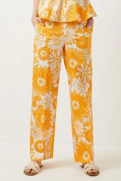 Online Oasis Retro Print Cotton Straight Leg Trouser Orange