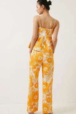 Online Oasis Retro Print Cotton Straight Leg Trouser Orange