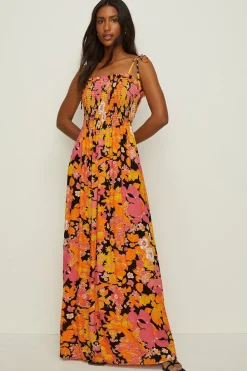 Online Oasis Retro Shirred Maxi Dress Floral