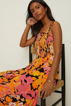 Online Oasis Retro Shirred Maxi Dress Floral