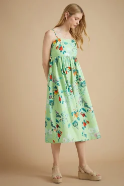 Sale Oasis Rhs Apple Leaf Printed Strappy Midi Dress Green