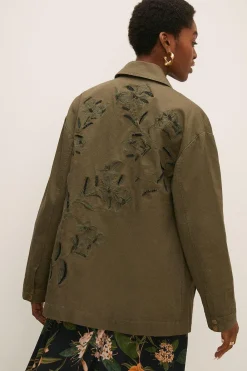 Outlet Oasis Rhs Embellished Belted Parka Khaki
