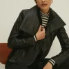 Best Oasis Rib Detail Leather Biker Jacket Black