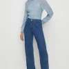 Fashion Oasis Rib Pointelle Lofty Soft Touch Batwing Jumper Blue