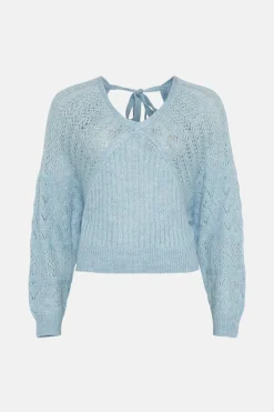 Fashion Oasis Rib Pointelle Lofty Soft Touch Batwing Jumper Blue