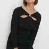 Hot Oasis Ring Detail Cut Out Knit Top Black